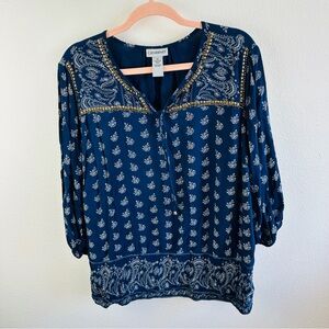 Catherine’s‎ Blue White Embellished Blouse Size 2X Boho
